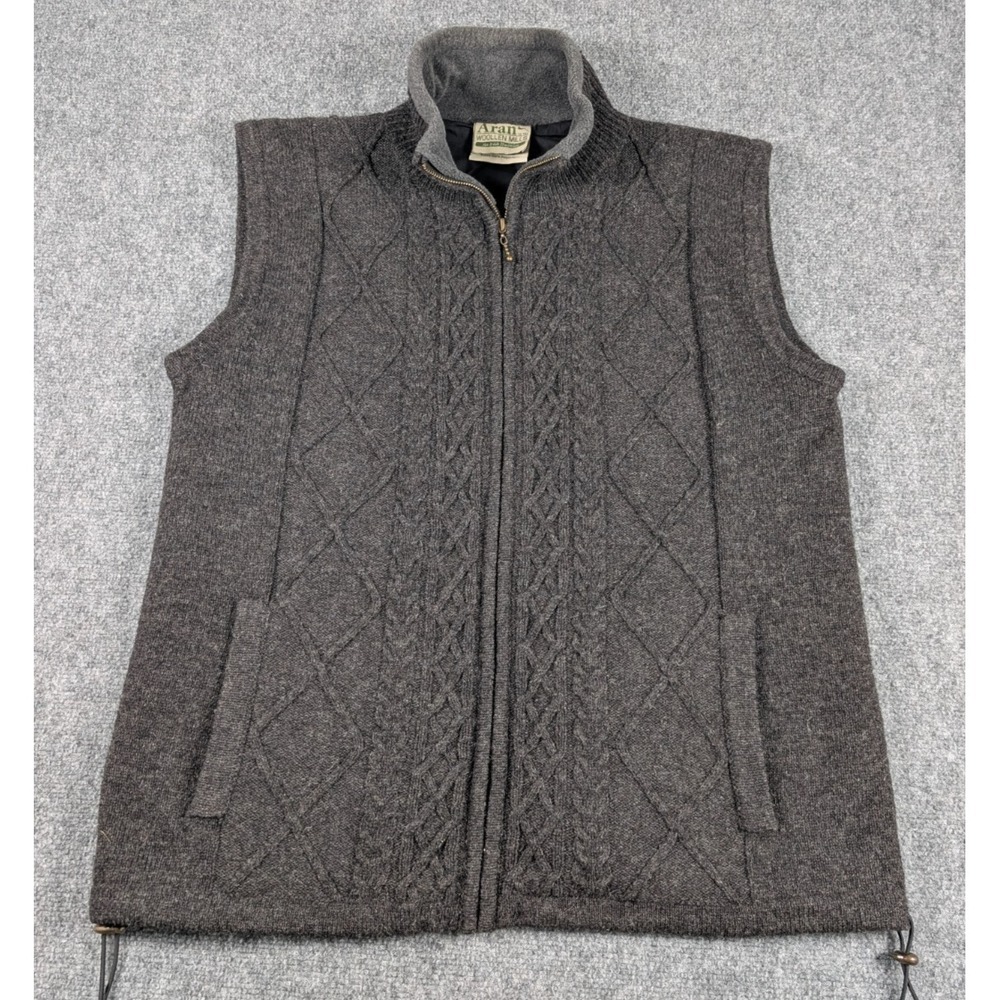 Aran Woolen Mills Bodywarmer Vest Mens L Charcoal Irish Wool‎ Cable Knit Gilet